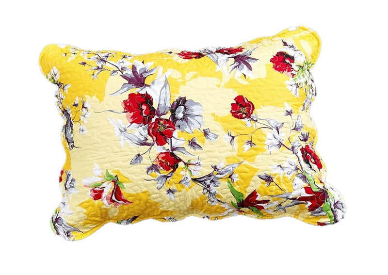 DaDa Bedding Sunshine Yellow Hummingbirds Floral Scalloped Pillow Sham 1-Piece (JHW-925) - DaDa Bedding Collection