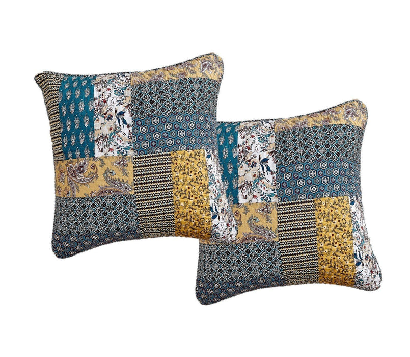 DaDalogy Bedding Set of 2 Honey Cove Floral Patchwork Throw Pillow Covers, 18" x 18" (JHW957)