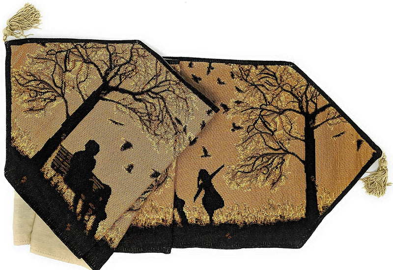 DaDalogy Autumn Birds Family Gathering Woven Tapestry Dining Table Runner (18198) - DaDa Bedding Collection