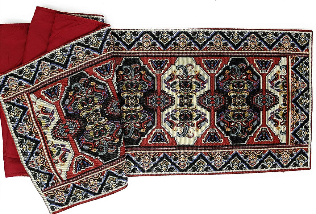 DaDalogy Elegant Majestic Kilim Red Persian Rug Ornate Floral Woven Tapestry Table Runner (18195) - DaDa Bedding Collection