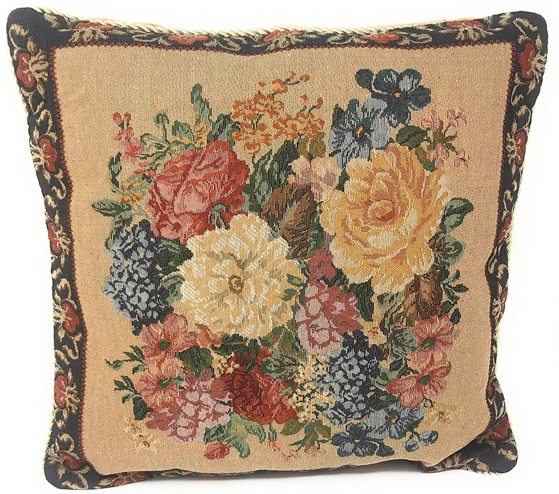 DaDa Bedding Breath of Spring Dark Border Floral Elegant Throw Pillow Cushion Cover 18" x 18" - DaDa Bedding Collection