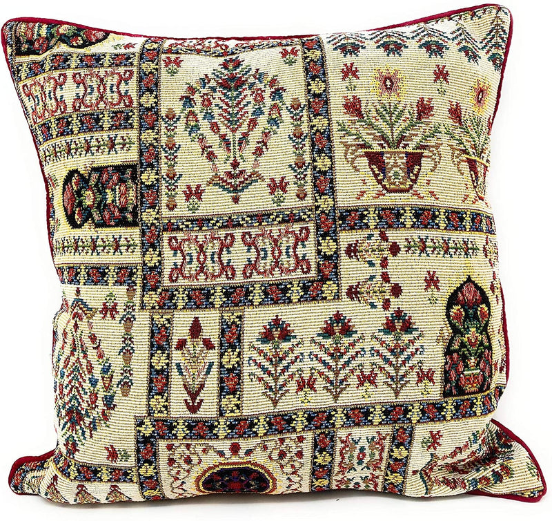 DaDalogy Bedding Light White Mughal Floral Botanical Cottage Fleur Tapestry Throw Pillow Covers 16" (18196) - DaDa Bedding Collection