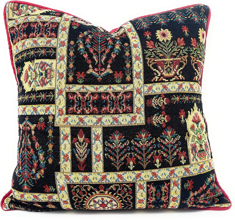 DaDalogy Bedding Dark Noir Botanical Mughal Floral Vintage Fleur Tapestry Throw Pillow Covers 16" (18197) - DaDa Bedding Collection