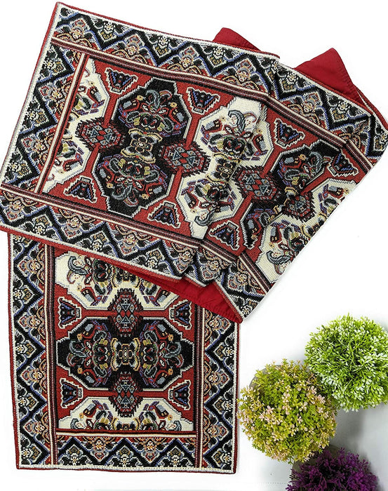 DaDalogy Elegant Majestic Kilim Red Persian Rug Ornate Floral Woven Tapestry Table Runner (18195)