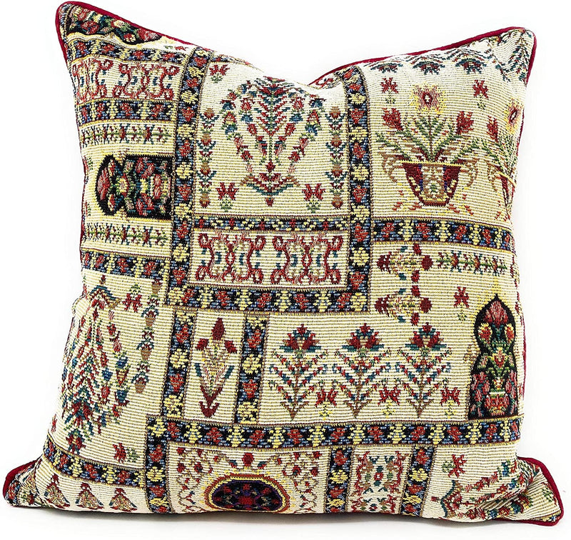 DaDalogy Bedding Light White Mughal Floral Botanical Cottage Fleur Tapestry Throw Pillow Covers 16" (18196) - DaDa Bedding Collection