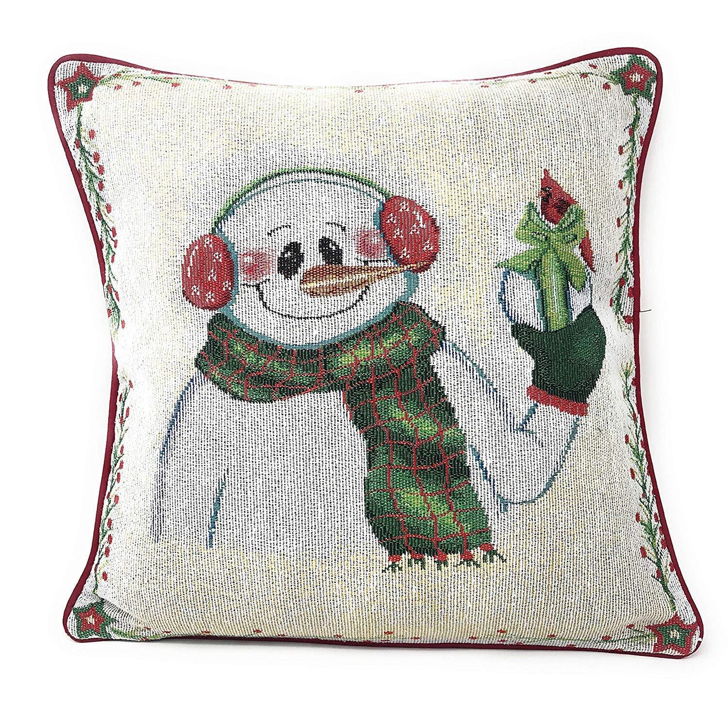 DaDa Bedding Set of 4 Pieces - Magical Santa Snowman Gingerbread Christmas Holiday Tapestry Throw Pillow Covers Bundle Pack - 16" x 16" - DaDa Bedding Collection
