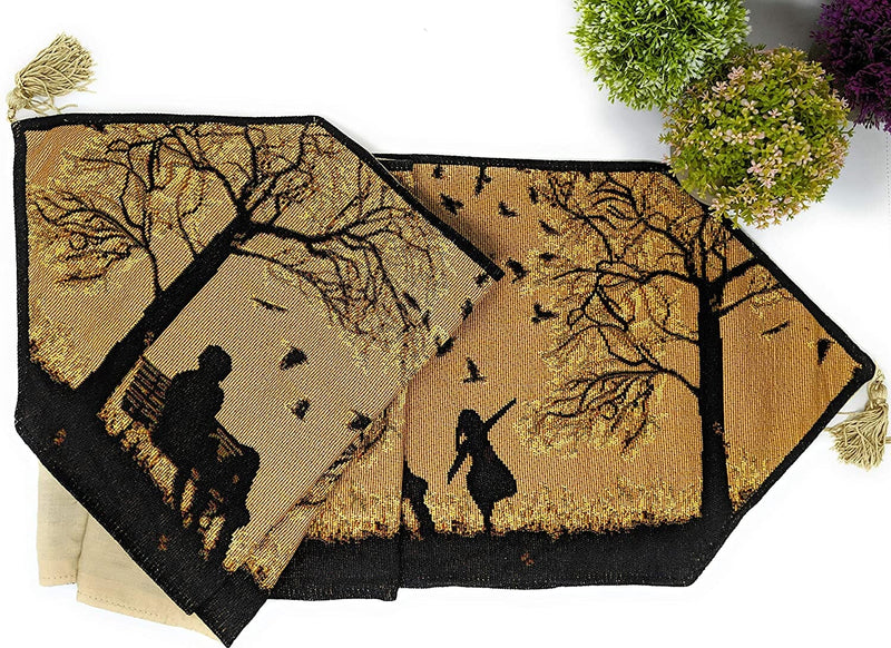 DaDalogy Autumn Birds Family Gathering Woven Tapestry Dining Table Runner (18198) - DaDa Bedding Collection