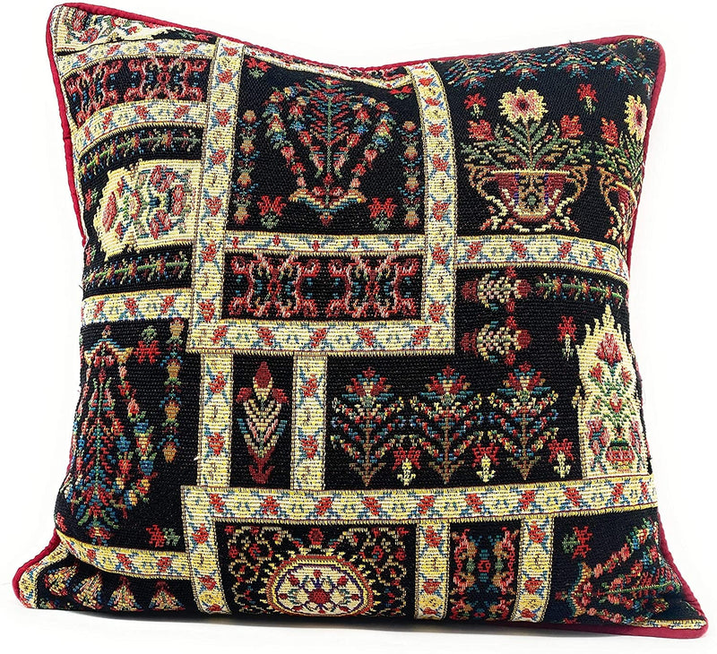 DaDalogy Bedding Dark Noir Botanical Mughal Floral Vintage Fleur Tapestry Throw Pillow Covers 16" (18197) - DaDa Bedding Collection