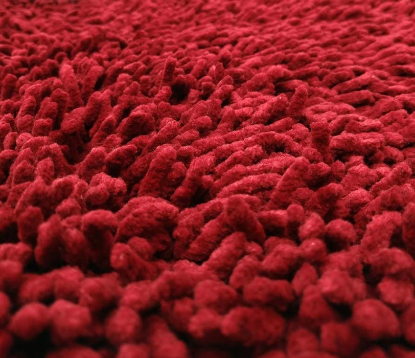 DaDa Bedding Burgundy Red Shaggy Soft Chenille Noodle Carpet Rug Bath Mat
