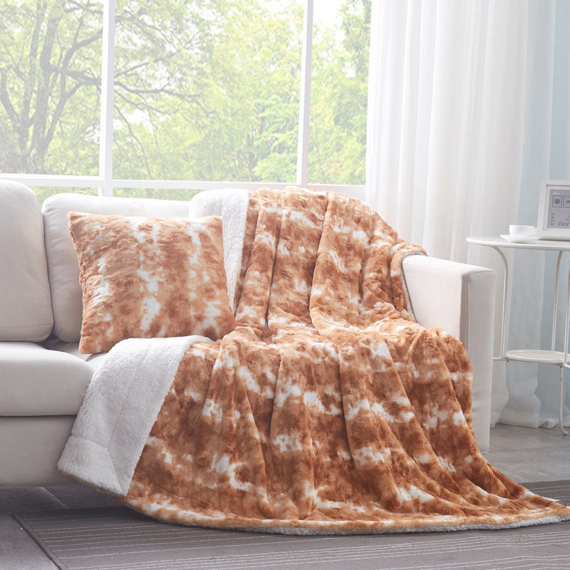 DaDa Bedding Amber Orange Brown & White Cozy Faux Fur Euro Throw Pillow Cover (M3396) - DaDa Bedding Collection