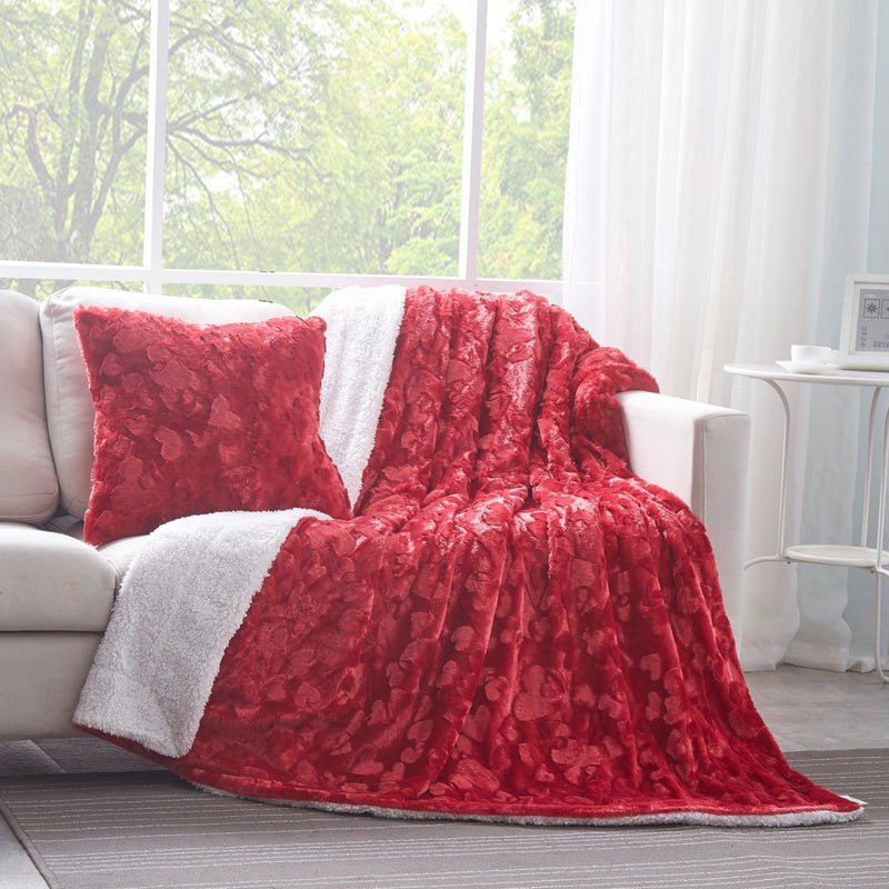 DaDa Bedding Candy Apple Red Vibrant Luxury Faux Fur Euro Throw Pillow Cover (Red-19) - DaDa Bedding Collection