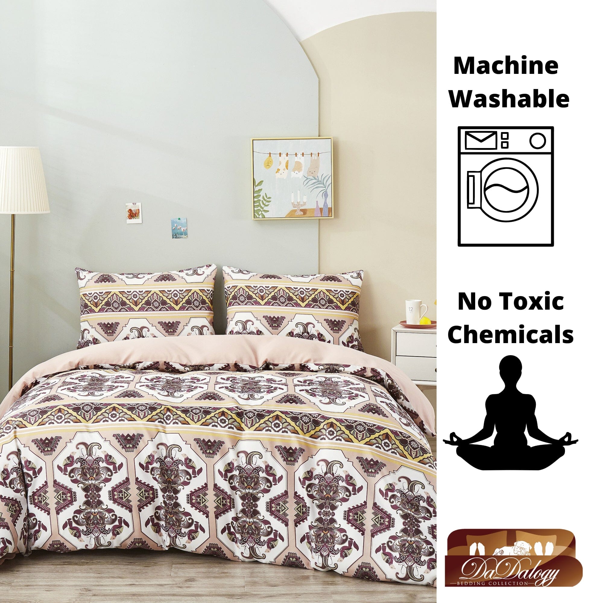 DaDa Bedding Majestic Oriental Kilim Duvet Cover - w/ Pillow Cases Royal Persian Traditional Design Intricate Ornate Ornament Print - DaDa Bedding Collection