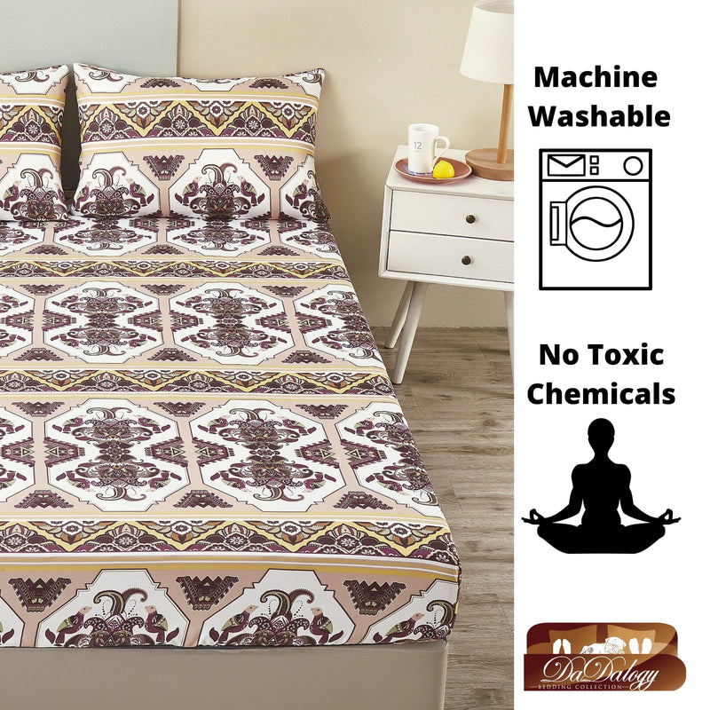 DaDa Bedding Majestic Oriental Kilim Fitted Sheet - w/ Pillow Cases Royal Persian Traditional Design Intricate Ornate Ornament Print - DaDa Bedding Collection