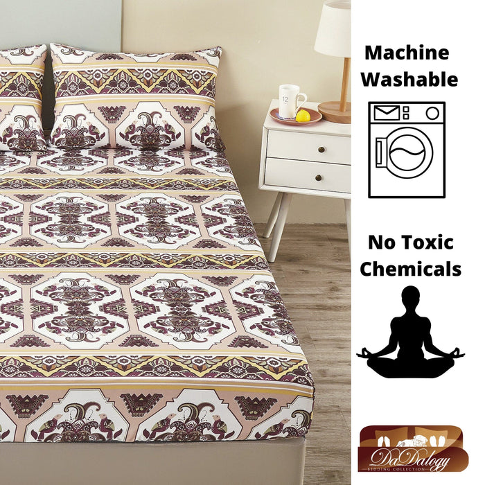 DaDa Bedding Majestic Oriental Kilim Fitted Sheet - w/ Pillow Cases Royal Persian Traditional Design Intricate Ornate Ornament Print