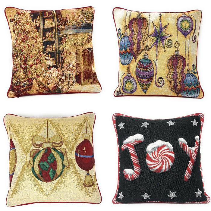 DaDa Bedding Set of 4 Pieces - Elegant Christmas Holiday Tapestry Throw Pillow Covers Bundle Pack - 16" x 16"