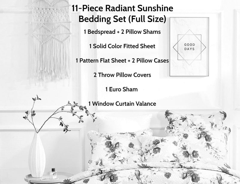 DaDa Bedding Bed in a Bag Bundle Set - Radiant Sunshine Yellow Hummingbirds Floral Bedding Set (JHW-925) - DaDa Bedding Collection