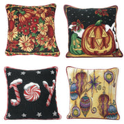 DaDa Bedding Set of 4 Pieces - Autumn Harvest Halloween & Christmas Ornaments Holiday Tapestry Throw Pillow Covers Bundle Pack - 16" x 16" - DaDa Bedding Collection