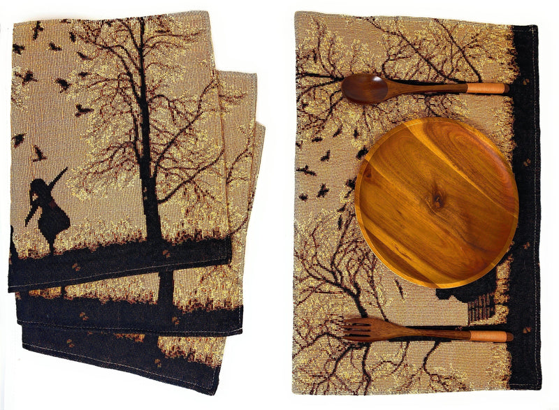 DaDalogy Bedding Set of 4 Pieces Autumn Birds Blessing Tapestry Dining Placemats 13” x 19” (18198) - DaDa Bedding Collection