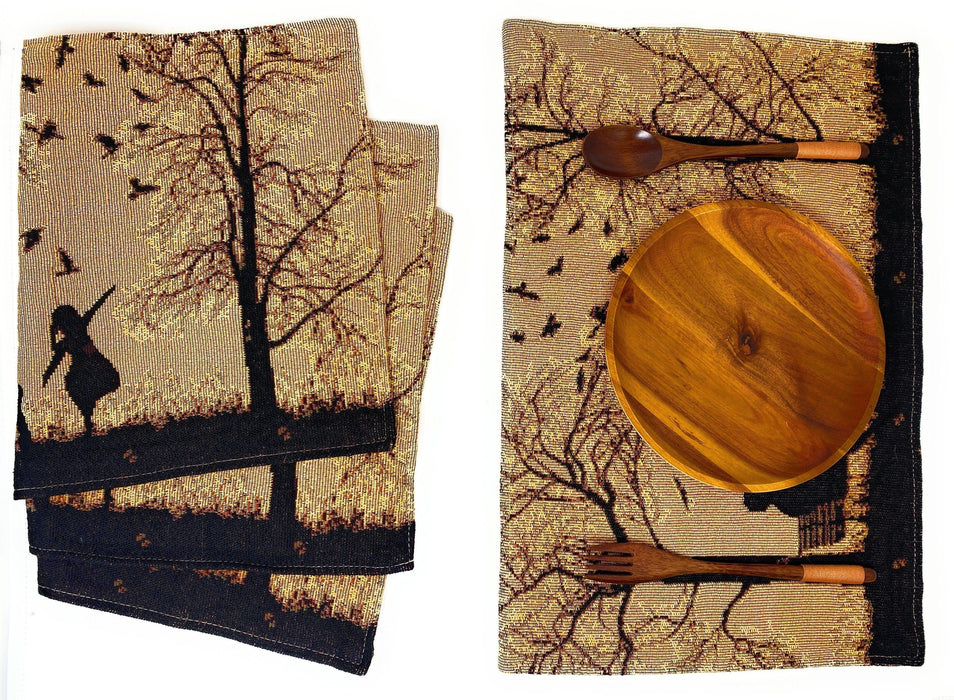 DaDalogy Bedding Set of 4 Pieces Autumn Birds Blessing Tapestry Dining Placemats 13” x 19” (18198)