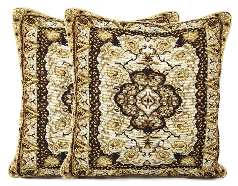 DaDa Bedding Elegant Golden Persian Style Rug Floral Tapestry Throw Pillow Covers 16" x 16" - DaDa Bedding Collection