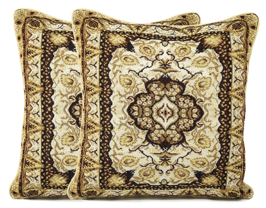 DaDa Bedding Set of 8 Pieces Persian Style Rug Golden Floral Table Woven Tapestry - 4 Placemats, 2 Table Runners, 2 Throw Pillow Covers (18119)