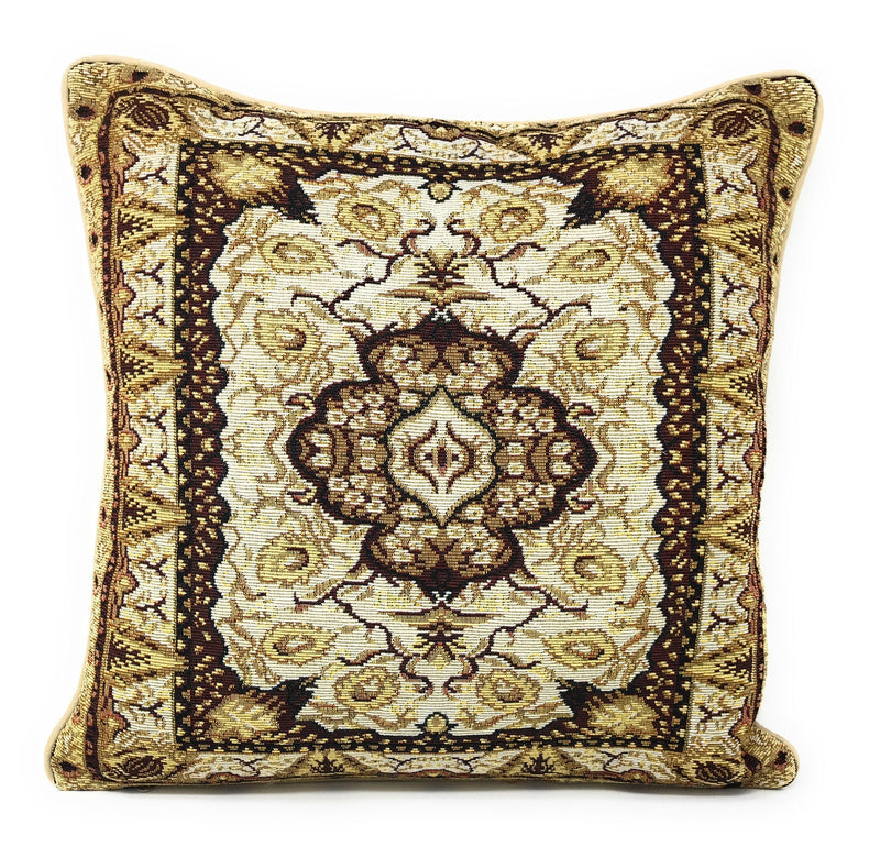 DaDa Bedding Elegant Golden Persian Style Rug Floral Tapestry Throw Pillow Covers 16" x 16" - DaDa Bedding Collection