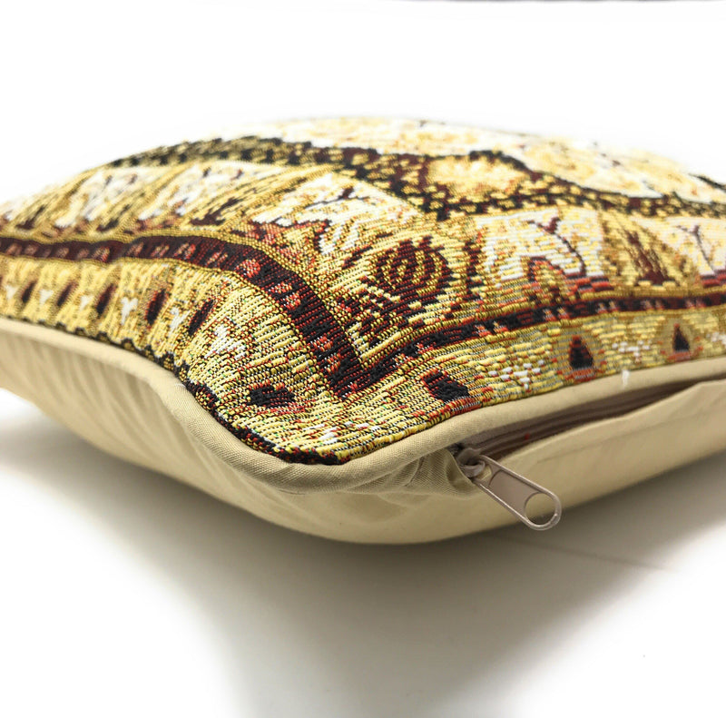 DaDa Bedding Elegant Golden Persian Style Rug Floral Tapestry Throw Pillow Covers 16" x 16" - DaDa Bedding Collection