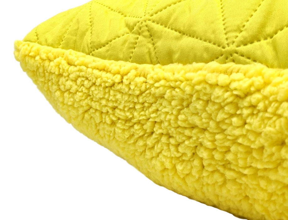 Throw Pillow - DaDa Bedding Hand-Made Tuscan Sun Yellow Sherpa Backside Quilted Throw Pillow - 18" x 18" - DaDa Bedding Collection