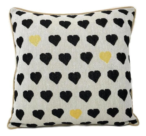 CUSHION COVER - DaDa Bedding Lovely Black and Yellow Polka Hearts Tapestry Throw Pillow Covers 16" (18113) - DaDa Bedding Collection