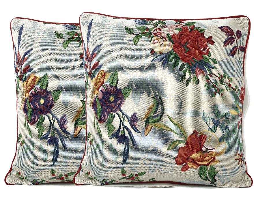 DaDa Bedding Elegant Tropical Paradise Birds Floral Tapestry Throw Pillow Covers 16" (18116) - DaDa Bedding Collection