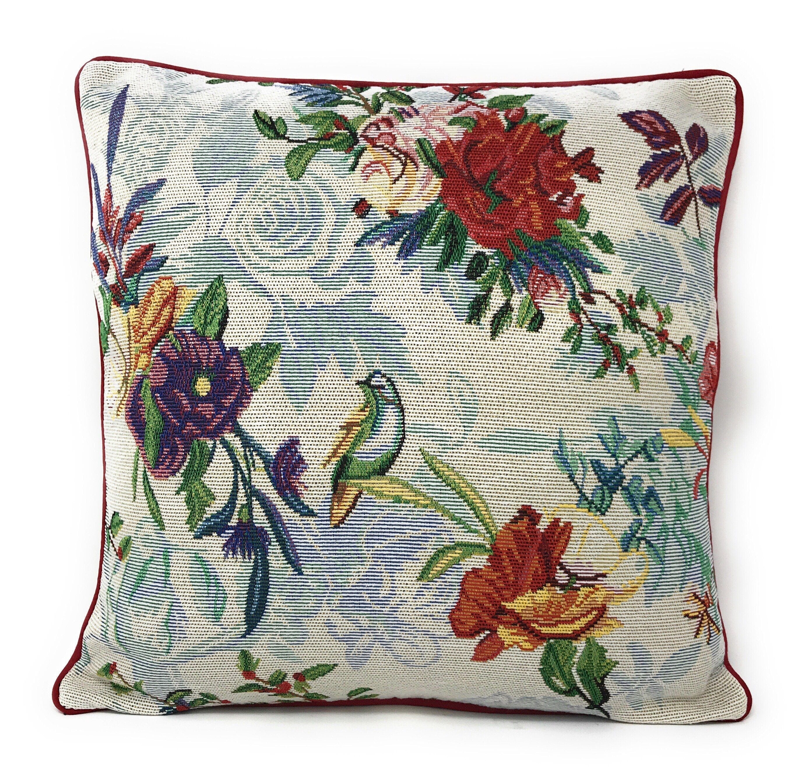 DaDa Bedding Elegant Tropical Paradise Birds Floral Tapestry Throw Pillow Covers 16" (18116) - DaDa Bedding Collection