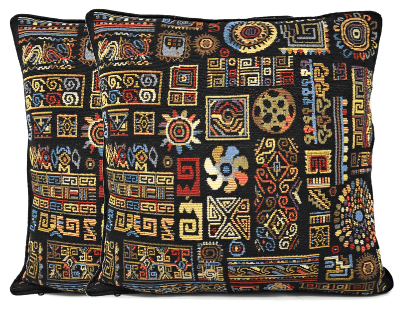 DaDa Bedding Ethnic Ornaments Geometric Black Tapestry Throw Pillow Covers 16" (18118) - DaDa Bedding Collection