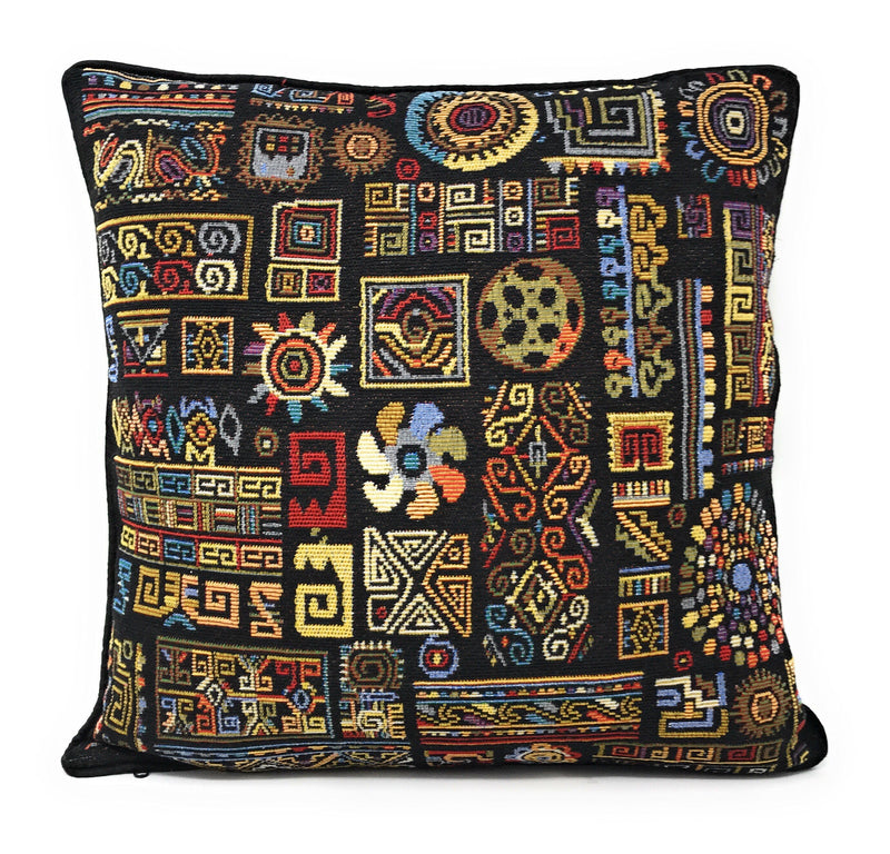 DaDa Bedding Ethnic Ornaments Geometric Black Tapestry Throw Pillow Covers 16" (18118) - DaDa Bedding Collection
