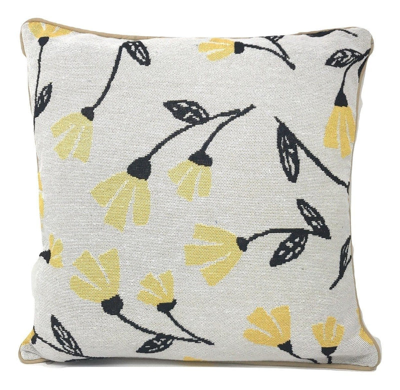 DaDa Bedding Yellow Fleur Floral Botanical Spring Tapestry Throw Pillow Cover, 16" x 16" (18112) - DaDa Bedding Collection