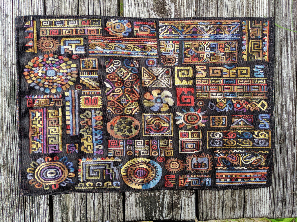 DaDa Bedding Set of 4-Pieces Ethnic Ornaments Geometric Black Tapestry Dining Placemats 13” x 19” (18118) - DaDa Bedding Collection