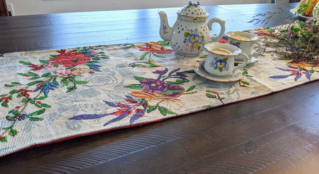 DaDa Bedding Floral Roses Tropical Paradise Birds Woven Tapestry Dining Table Runner (18116) - DaDa Bedding Collection