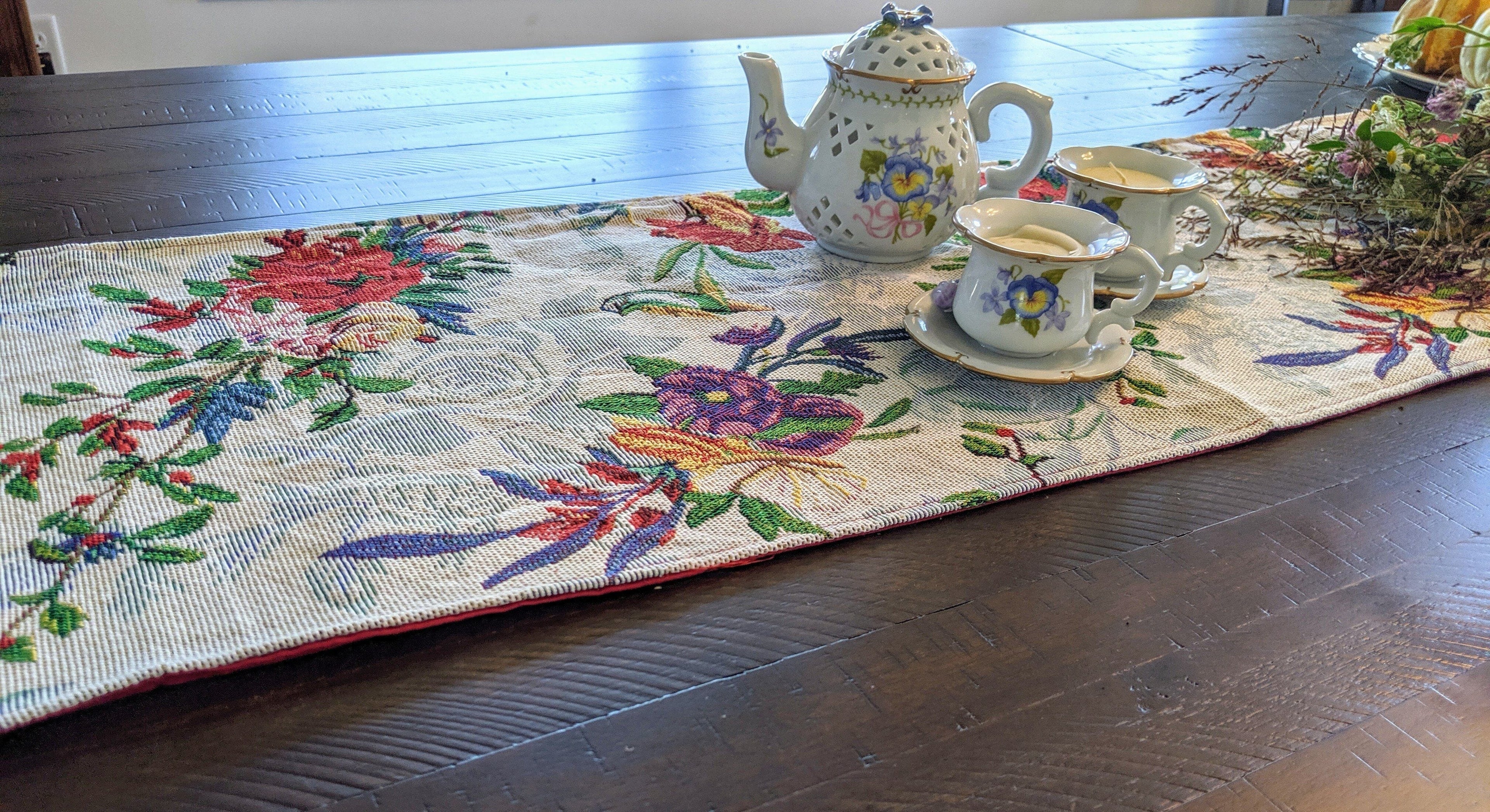 DaDa Bedding Floral Roses Tropical Paradise Birds Woven Tapestry Dining Table Runner (18116) - DaDa Bedding Collection