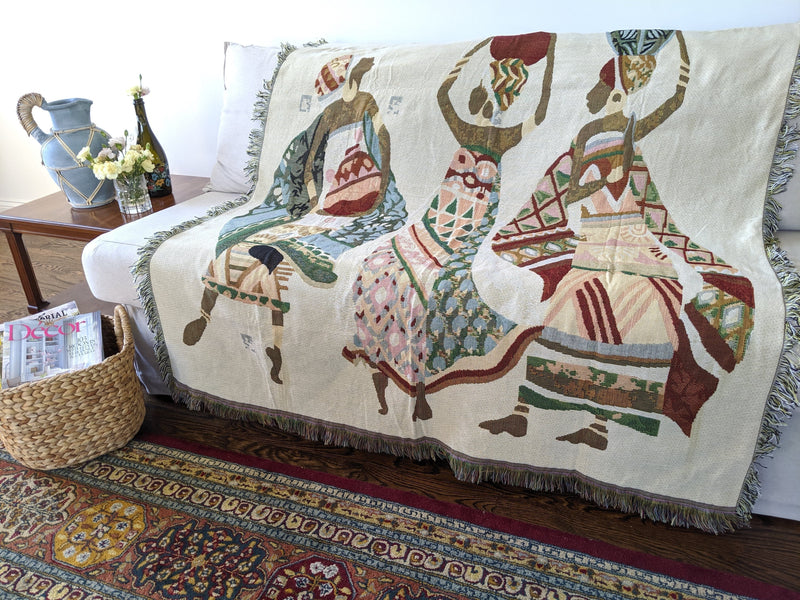 DaDa Bedding Elegant Tapestry Throw Blanket, Dancing Women African Dreams - 50” x 60” (7173) - DaDa Bedding Collection