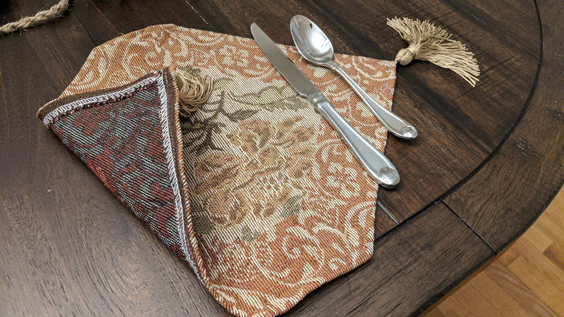 DaDa Bedding Set of 4-Pieces Nature Garden Floral Roses Tapestry Table Dining Cloth Runner Set - 13" x 17" (10072) - DaDa Bedding Collection