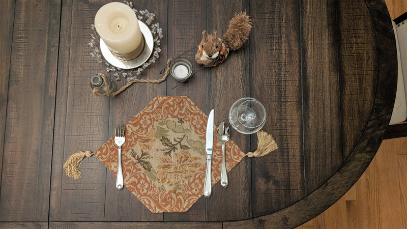 DaDa Bedding Set of 4-Pieces Nature Garden Floral Roses Tapestry Table Dining Cloth Runner Set - 13" x 17" (10072) - DaDa Bedding Collection