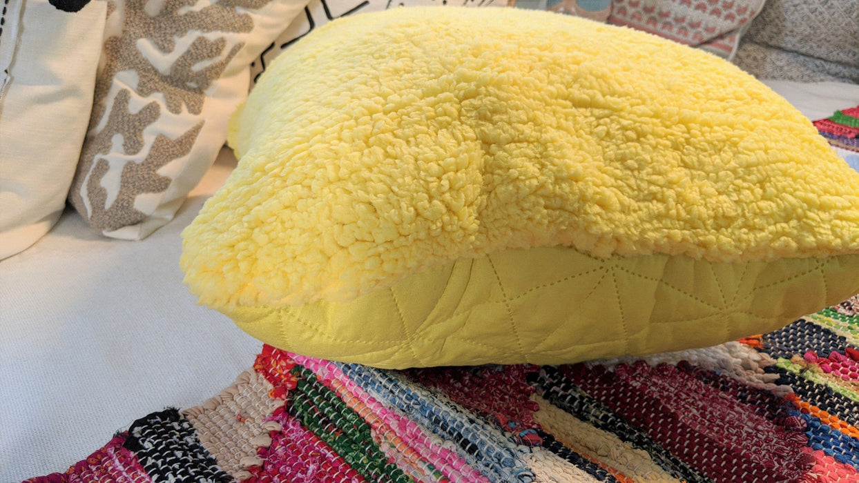 Throw Pillow - DaDa Bedding Hand-Made Tuscan Sun Yellow Sherpa Backside Quilted Throw Pillow - 18" x 18" - DaDa Bedding Collection