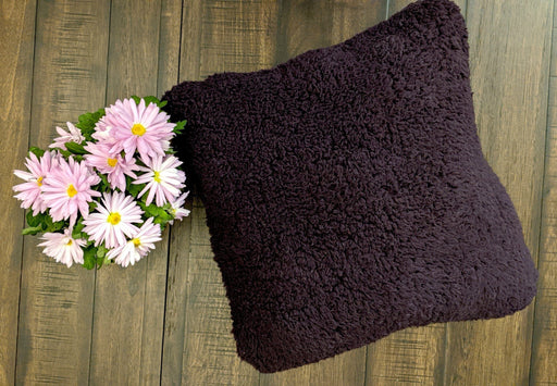 Throw Pillow - DaDa Bedding Hand-Made Eggplant Purple Sherpa Backside Quilted Throw Pillow - 18" x 18" - DaDa Bedding Collection
