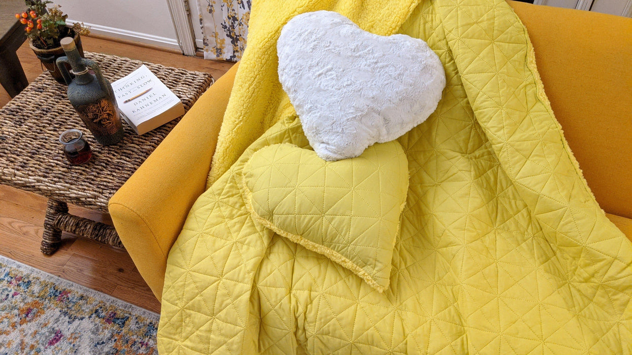 DaDa Bedding Happy Sunny Yellow Bright Quilted Ultra Sonic Reversible Throw Blanket Bedspread (BJ0107)