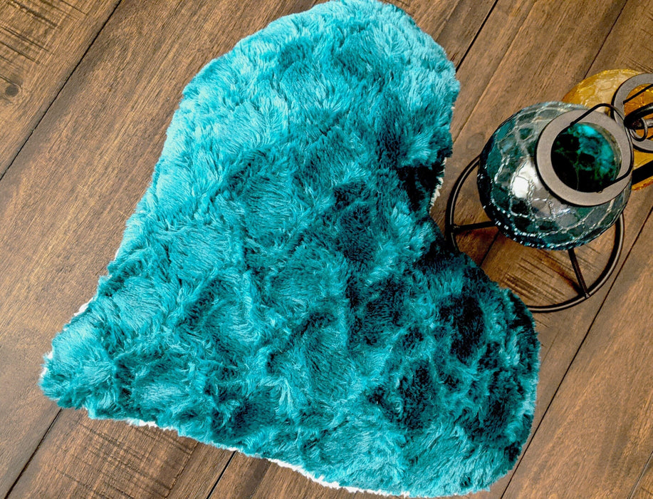 Throw Pillow - DaDa Bedding Hand-Made Lucky Irish Teal Green Faux Fur Heart Shaped Throw Pillow - 16” x 14” - DaDa Bedding Collection