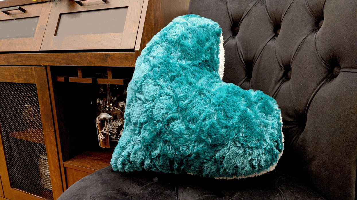 Throw Pillow - DaDa Bedding Hand-Made Lucky Irish Teal Green Faux Fur Heart Shaped Throw Pillow - 16” x 14” - DaDa Bedding Collection