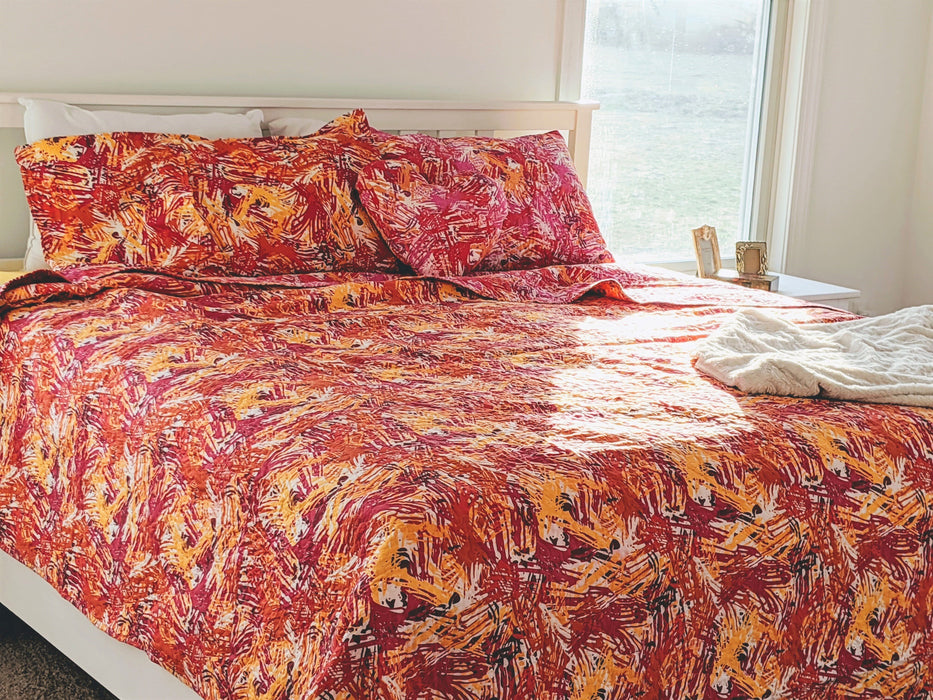 Quilt - DaDa Bedding Lovely Pop of Color Starburst Bright Quilted Bedspread Set (KBJ1625) - DaDa Bedding Collection