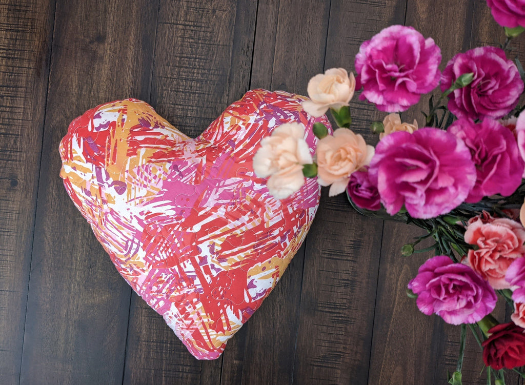 DaDa Bedding Hand-Made Sewn Marble Painted Heart Shaped Reversible Colorful Throw Pillow - 16” x 14” - DaDa Bedding Collection