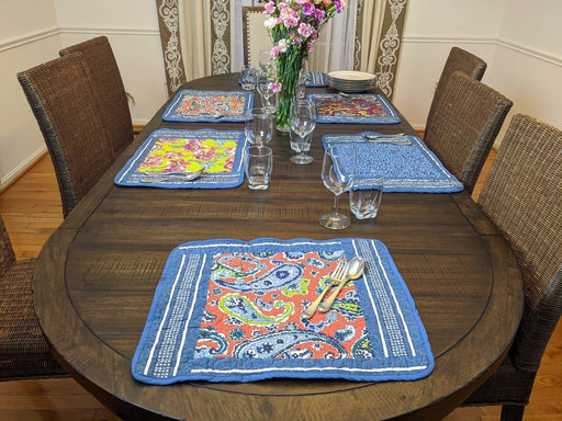 DaDa Bedding Set of 6-Pieces Hand-Made Placemats Cotton Bohemian Midnight Ocean Blue Patchwork Floral Table Mats (JHW-572) - DaDa Bedding Collection