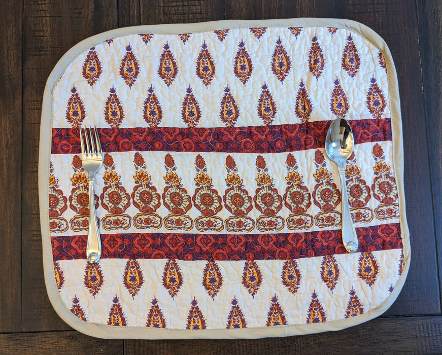 DaDa Bedding Set of 6-Pieces Hand-Made Placemats Cotton Bohemian Moroccan Tear Drop Rubies Paisley Floral Patchwork Table Mats (JHW653) - DaDa Bedding Collection