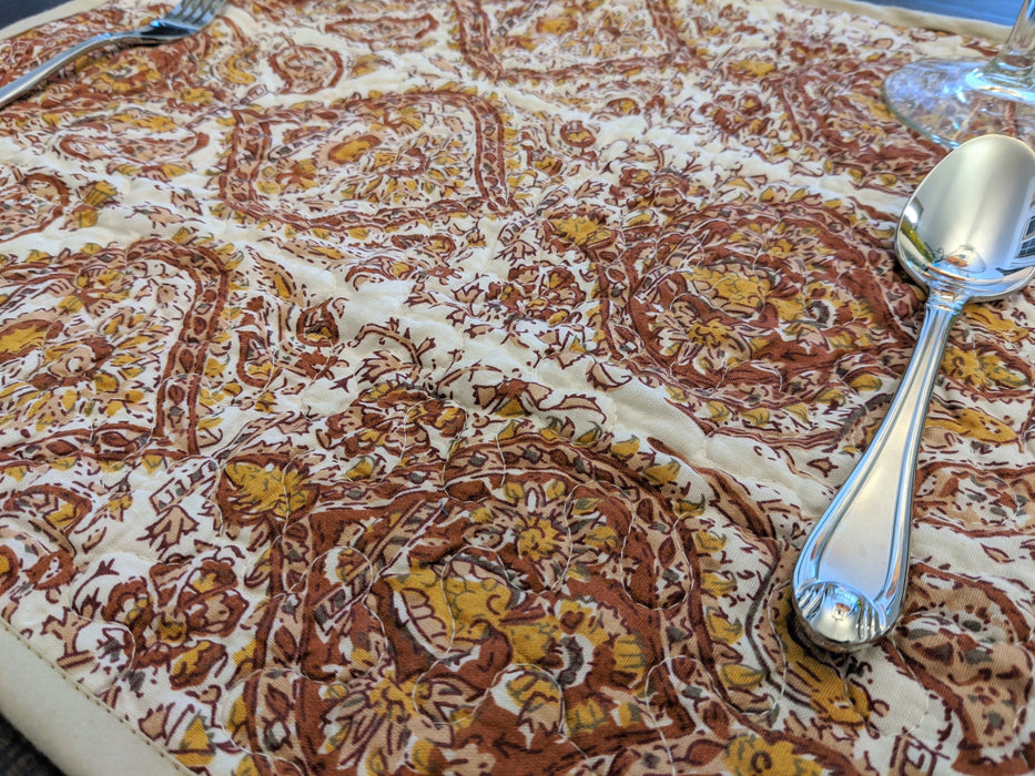 DaDa Bedding Set of 6-Pieces Hand-Made Placemats Cotton Bohemian Moroccan Tear Drop Rubies Paisley Floral Patchwork Table Mats (JHW653) - DaDa Bedding Collection